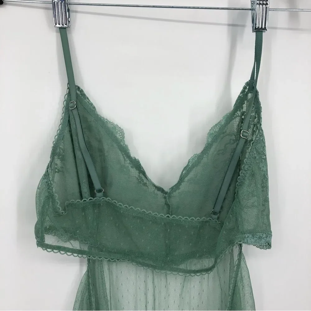 Victoria’s Secret Babydoll Womens M Green‎ Lacy Open Back Lingerie